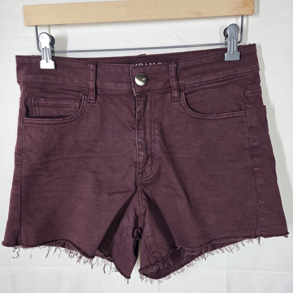 American Eagle Hi-Rise Shortie Women's Size 8 Maroon Denim Shorts Super Super...